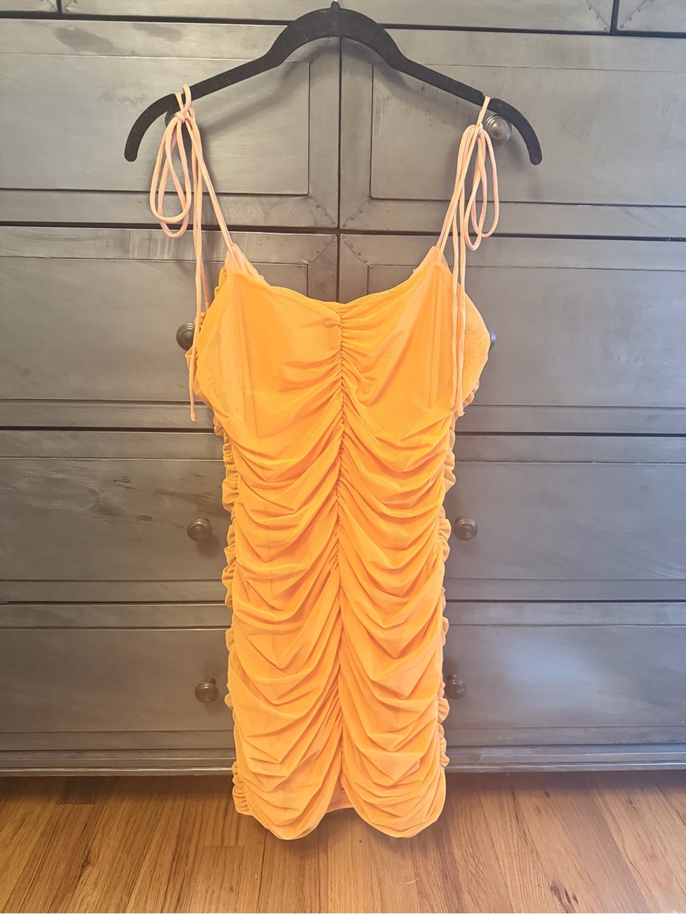 Hours Ruched Orange Tie-Shoulder Mini Dress - Picture 3 of 5